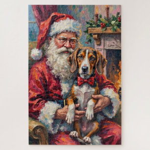 Santa Claus Treeing Walker Coonhound Christmas Art Jigsaw Puzzle