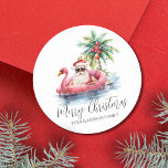 Santa Claus Tropical Beach Christmas Classic Round Sticker<br><div class="desc">Funny Santa Claus Tropical Beach Christmas Classic Round Sticker. Celebrate the holidays with a tropical twist using this fun round sticker. Featuring a laid-back Santa Claus in sunglasses, lounging on a pink flamingo floaty in the ocean, this sticker brings a beachy vibe to your holiday season. The design also includes...</div>