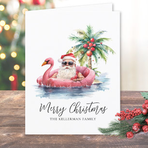 Santa Claus Tropical Beach Christmas Holiday Card