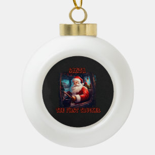 Santa Claus Trucker Christmas Holiday Driving Fest Ceramic Ball Christmas Ornament