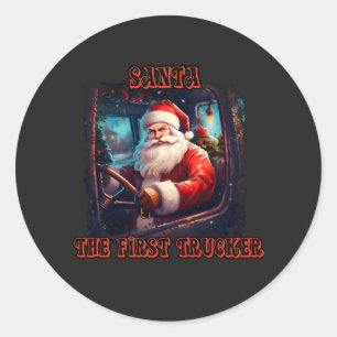 Santa Claus Trucker Christmas Holiday Driving Fest Classic Round Sticker