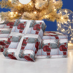 Santa Claus Trump In Front of White House Wrapping Paper