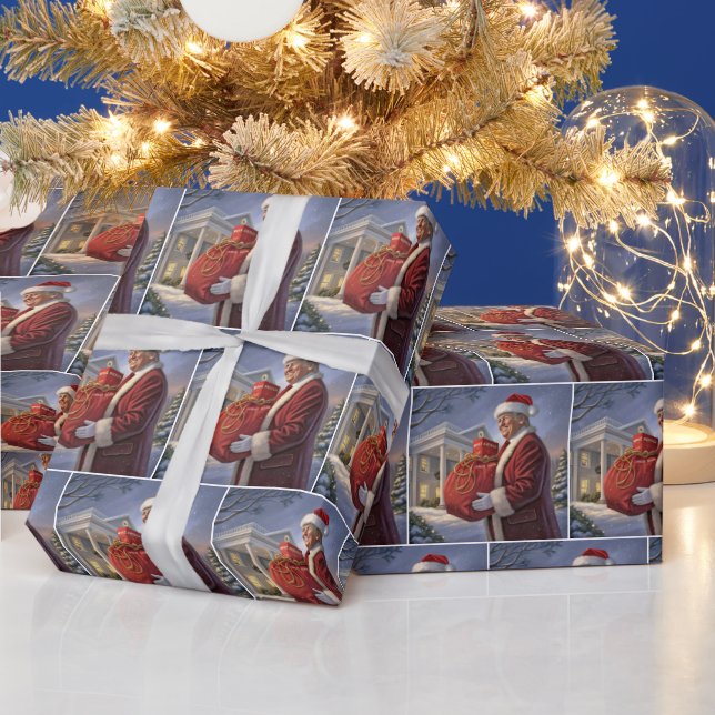 Santa Claus Trump With Gift Bag Wrapping Paper (Holidays)
