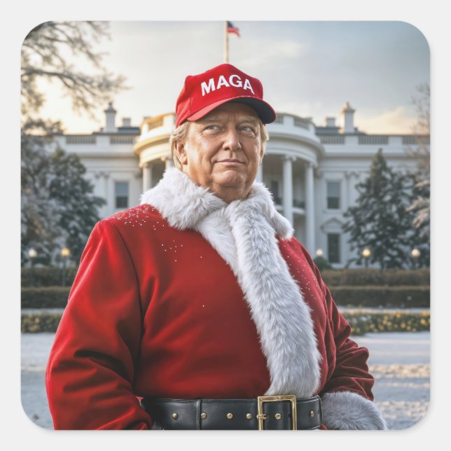 Santa Claus Trump With MAGA Hat Square Sticker (Front)