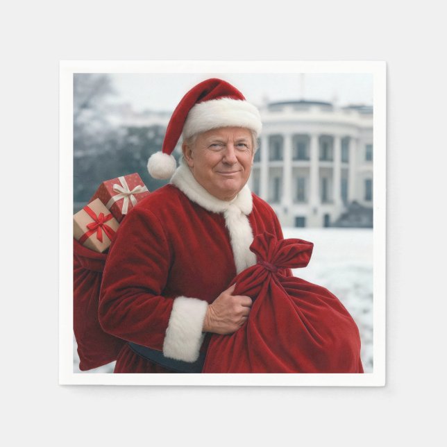 Santa Claus Trump With Red Gift Bag Napkin (Front)