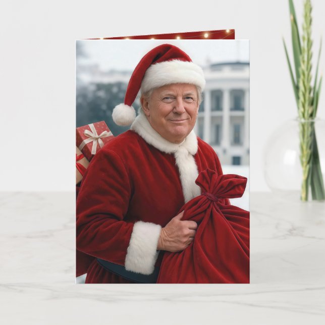 Santa Claus Trump With Red Gift Sack Card (Front)