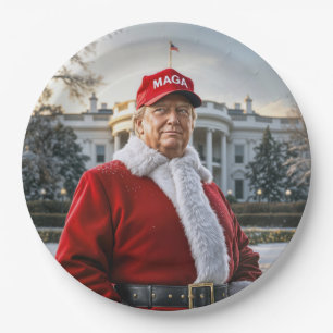 Santa Claus Trump With Red MAGA Hat Paper Plate