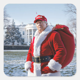 Santa Claus Trump With Red Sack Square Sticker