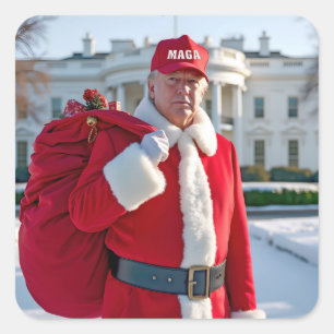 Santa Claus Trump With Red Sack Square Sticker