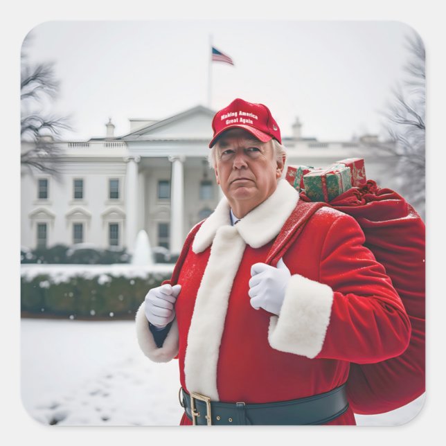 Santa Claus Trump With Red Sack Square Sticker (Front)