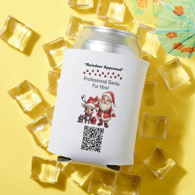 Santa Claus Two Sides Business Card Edit QR Code Can Cooler (In Situ Summer)