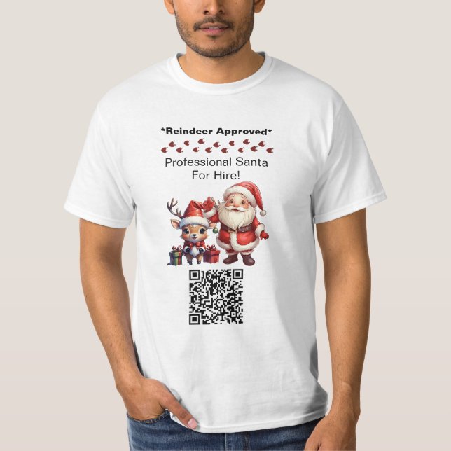 Santa Claus Two Sides Business Card Edit QR Code T-Shirt (Front)