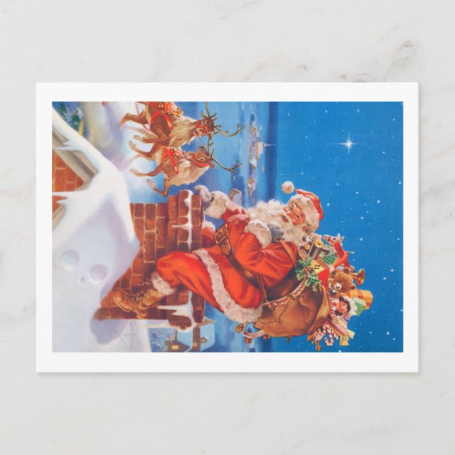 Santa Claus Up on the Rooftop Holiday Postcard (Front)