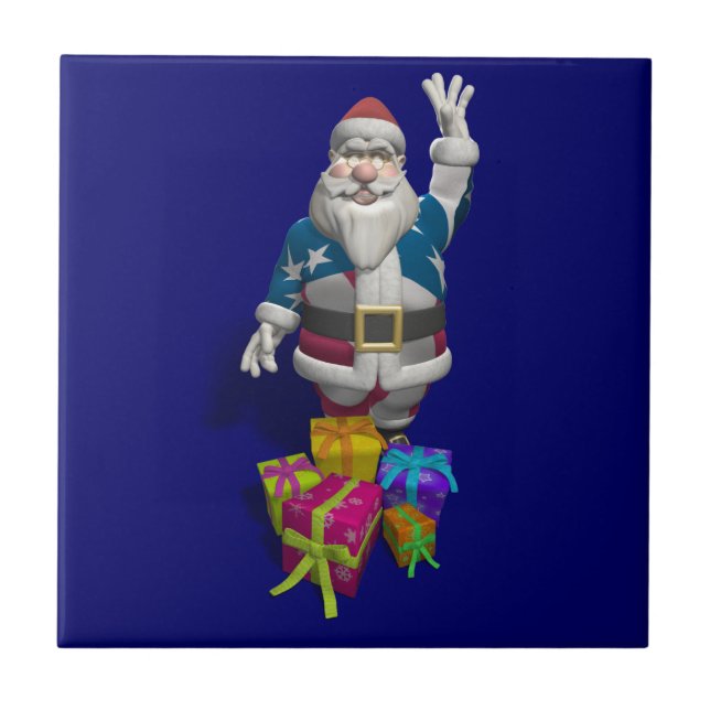 Santa Claus US Flag Jacket Ceramic Tile (Front)