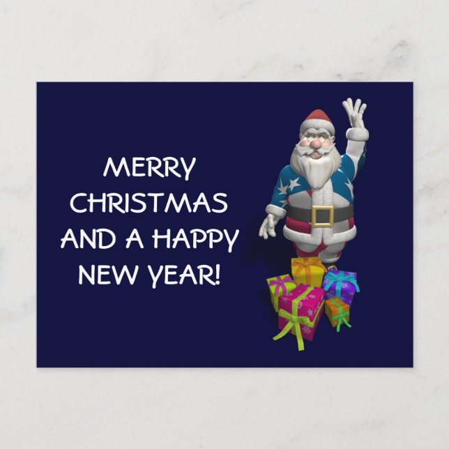 Santa Claus US Flag Jacket Holiday Postcard (Front)