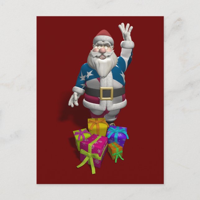 Santa Claus US Flag Jacket Holiday Postcard (Front)
