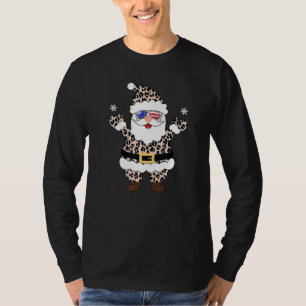 Santa Claus Us Flag Sunglasses With Leopard Patter T-Shirt