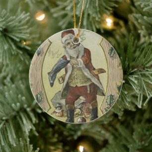 Santa claus Vintage Illustration Ceramic Ornament