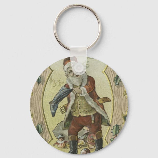 Santa claus Vintage Illustration Key Ring (Front)