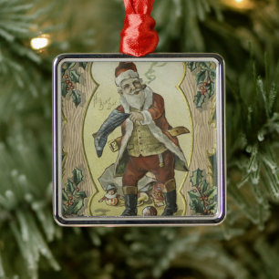Santa claus Vintage Illustration Metal Ornament