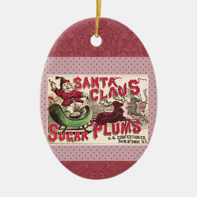 Santa Claus Vintage Illustration Sleigh Ceramic Ornament (Front)
