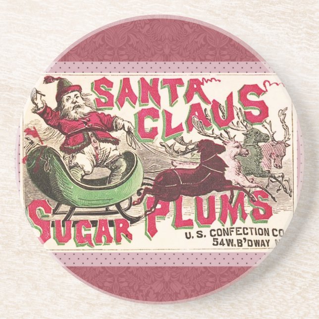 Santa Claus Vintage Illustration Sleigh Coaster (Front)