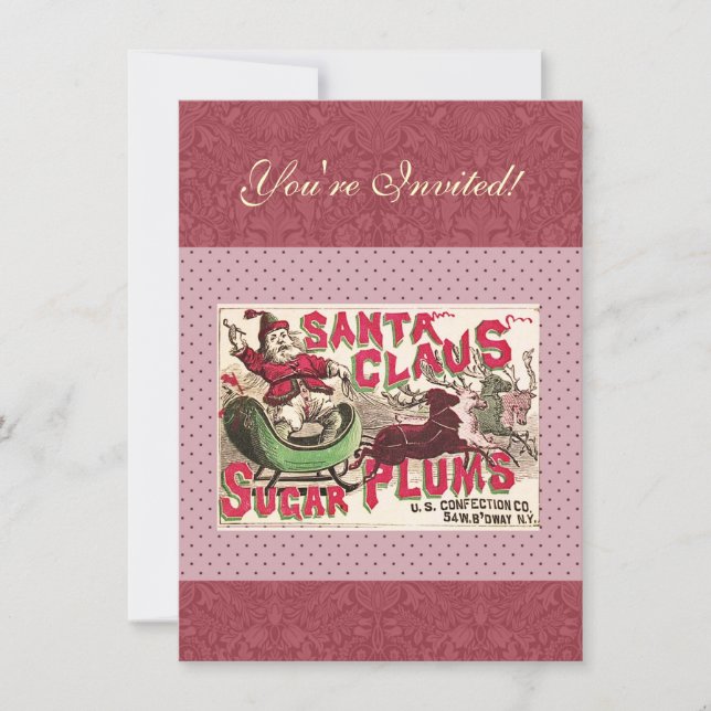 Santa Claus Vintage Illustration Sleigh Invitation (Front)