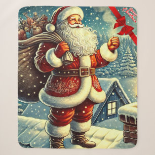 Santa Claus Vintage Merry Christmas Sherpa Blanket