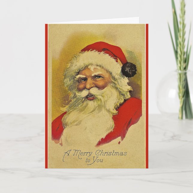 Santa Claus Vintage Portrait Folded Greeting Card (Front)
