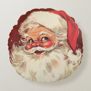 Santa Claus Vintage Retro Holiday Pretty Round Cushion