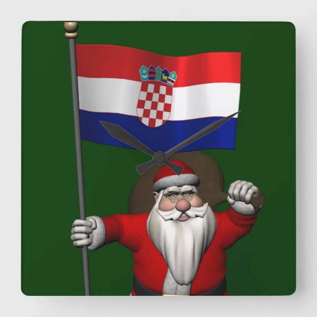 Santa Claus Visiting Croatia Square Wall Clock (Front)
