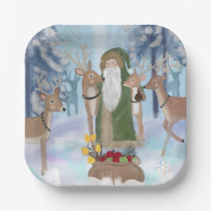 Santa Claus Visiting His Reindeer Paper Plate