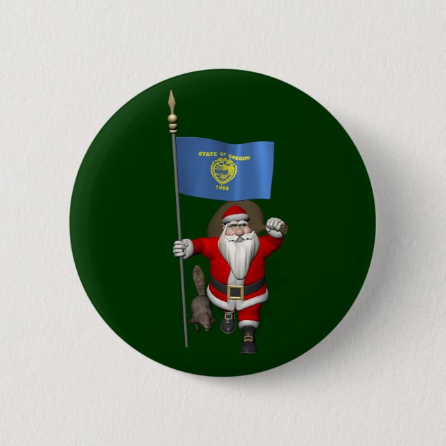 Santa Claus Visiting The Beaver State 6 Cm Round Badge (Front)