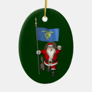 Santa Claus Visiting The Beaver State Ceramic Ornament