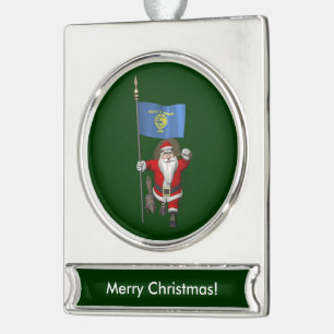 Santa Claus Visiting The Beaver State Silver Plated Banner Ornament