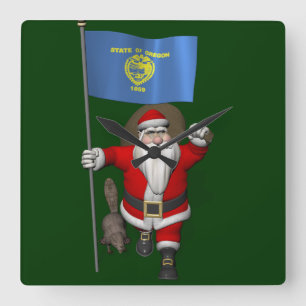 Santa Claus Visiting The Beaver State Square Wall Clock