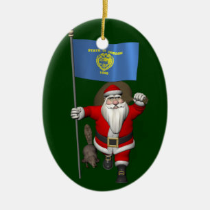 Santa Claus Visits The Beaver State Ceramic Ornament