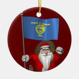 Santa Claus Visits TheUS  Beaver State Ceramic Ornament