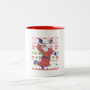 Santa Claus Volleyball Ugly Christmas Two-Tone Coffee Mug