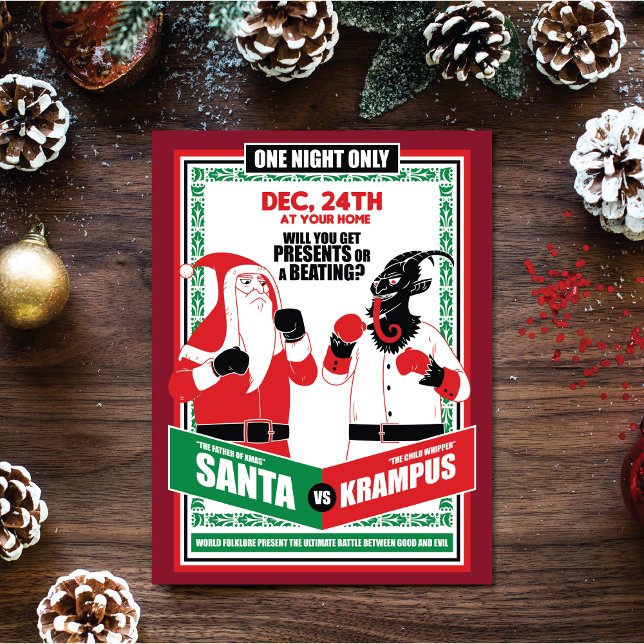 Santa Claus vs. Krampus Boxing Match Good vs. Evil Holiday Card (Creator Uploaded)
