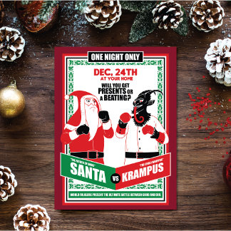 Santa Claus vs. Krampus Boxing Match Good vs. Evil Holiday Postcard