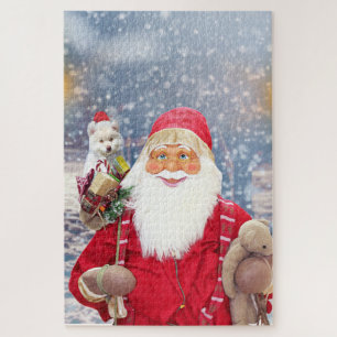 Santa Claus w Christmas Gifts American Eskimo Dog Jigsaw Puzzle