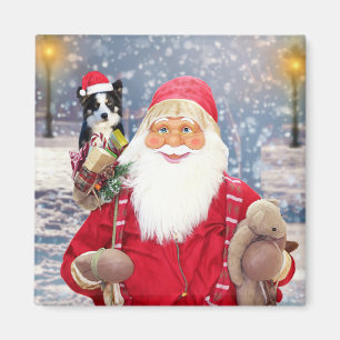 Santa Claus w Christmas Gifts Border Collie Dog Magnet