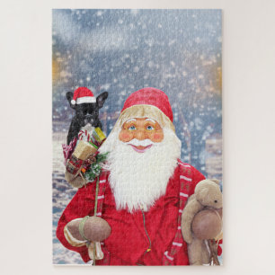 Santa Claus w Christmas Gifts French Bulldog Jigsaw Puzzle