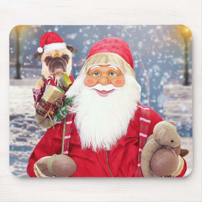 Santa Claus w Christmas Gifts Pug Dog Mouse Pad (Front)