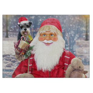 Santa Claus w Christmas Miniature Schnauzer Dog Cutting Board