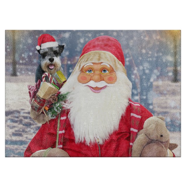Santa Claus w Christmas Miniature Schnauzer Dog Cutting Board (Front)