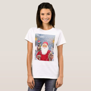 Santa Claus w Christmas Miniature Schnauzer Dog T-Shirt
