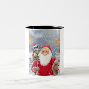 Santa Claus w Christmas Miniature Schnauzer Dog Two-Tone Coffee Mug