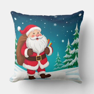 Santa Claus Walking Joyfully in a Snowy Winter Cushion